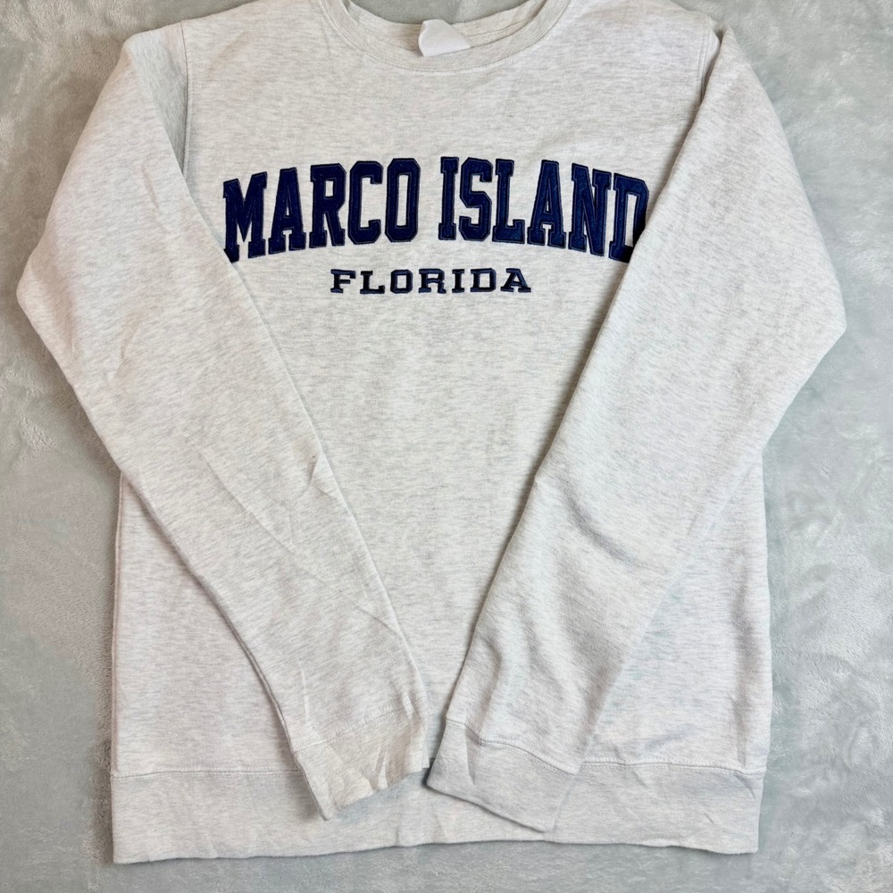 PACIFIC & CO Marco Island Florida Crewneck Sweatshirt Small Oatmeal Embroidered